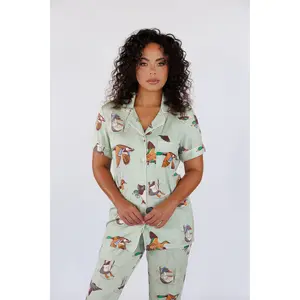 Fancy Fowl in Sage Green Short Sleeve & Cropped Pant Pajama Set