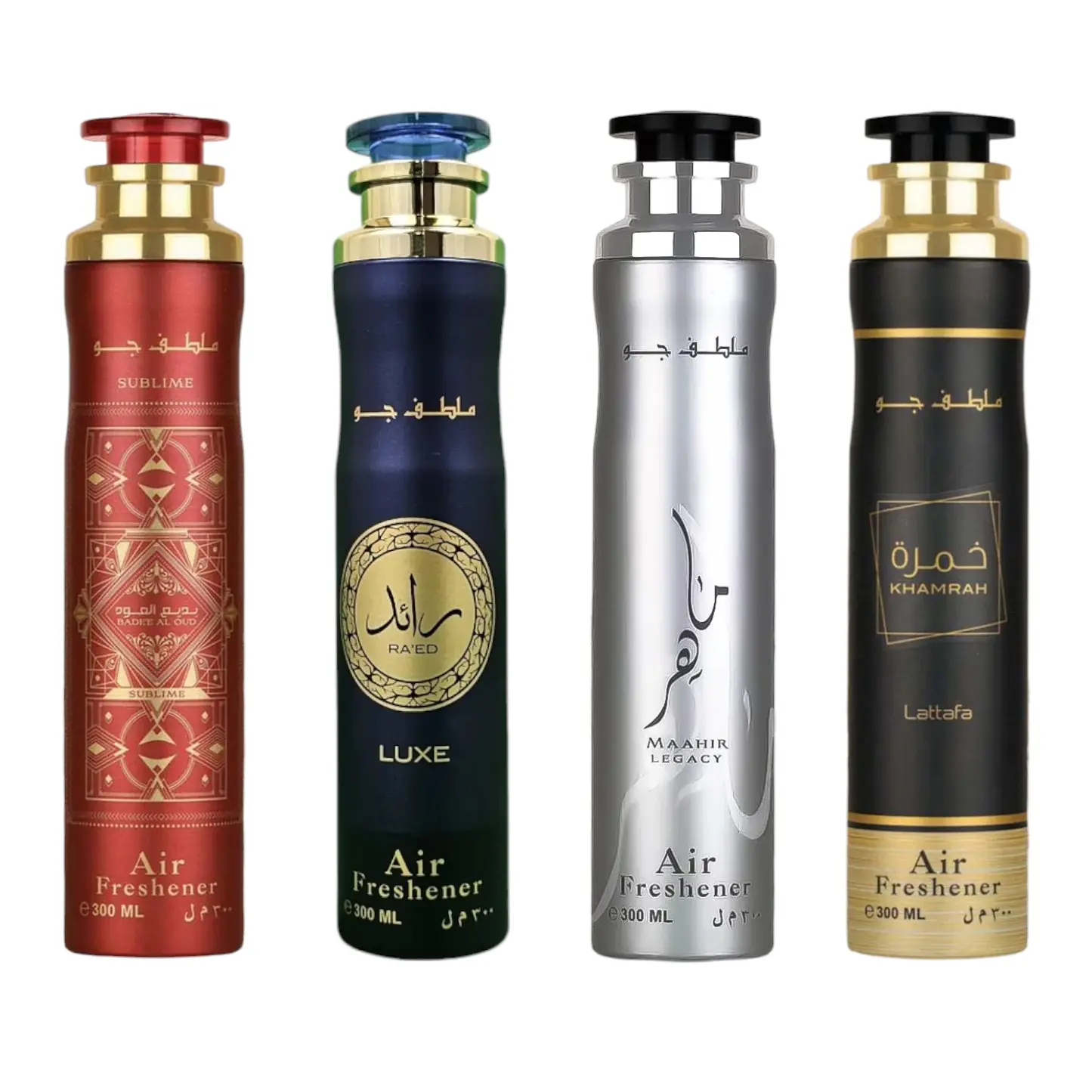 (4pc Bundle Pack) Sublime, Ra'ed, Maahir Legacy + Khamrah Air Freshener Spray by Lattafa, 300ml (4pc Bundle Pack) Sublime, Ra'ed, Maahir Legacy + Khamrah Air Freshener Spray by Lattafa, 300ml