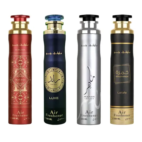 (4pc Bundle Pack) Sublime, Ra'ed, Maahir Legacy + Khamrah Air Freshener Spray by Lattafa, 300ml