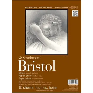 400 Series Bristol Paper Pad Smooth Tape Bound 9x12 inches 15 Sheets 2-ply Artist Paper for Adults and Students for Markers Pen and Ink