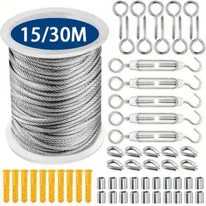Stainless Steel Wire Rope Set, 1181.1 Inch Long, Ideal for Garden, Balcony Railing, Farm Fence & Tent Support, Durable Coated Metal, Rigging Rope, Adjustable Hanging Ropes