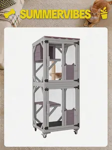 #Summervibes Aivituvin-AIR22-M Medium Wooden Summervibes Outdoor Cat Catio with Wheels| Connecting with Window,Cat Furniture,Cat Enclosure connect to slider door
