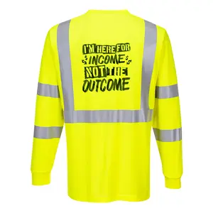 Here For The Income Hi-Vis Yellow Long Sleeve Safety T-Shirt with Reflective Tape ANSI/ISEA 107 Class 2 Compliance for Everyday Wear