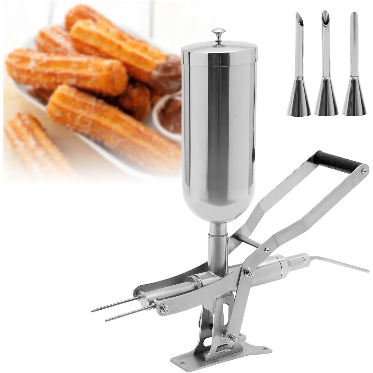 Stainless Steel 5L Manual Donut Filler Machine - 4 Nozzles Injector, Adjustable Accurate Filling for Desserts,Jelly,Cream,Jam,Heat Resistant,60*65cm Size,7.5cm Feature for Cafes,Culinary Enthusiasts,Restaurant Kitchen Utensils