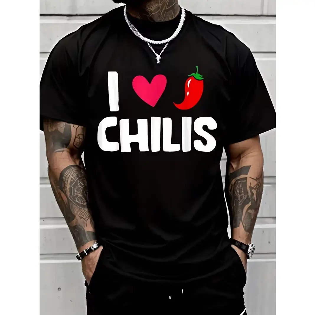 Women's Chili Pepper Hot Spicy Food Lover Graphic Cotton T-Shirt - Loose Simple Unisex Round Neck Tops, Short-Sleeve, Breathable, Sweat-Wicking, Soft, Regular Fit, All-Season, Vintage Geometric Pattern, Street Hip Hop Streetwear, Layerable, Size L, All Se