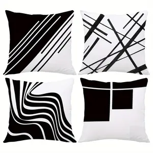 4pcs, Black and White Geometric Abstract Throw Pillow Covers in a Minimalist Modern Style, Comfortable Decorative Pillow Covers for Home, Suitable for Living Room, Bedroom, and Sofa, 2D Flat, Single Sided Printing, No Pillow Core
