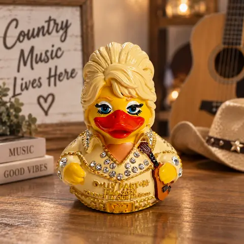 Country Music Singer Duck Resin 3D Figurine Doll Ornaments with Guitar & Commemorative Acrylic Plaque, Cute Collectible Decoration for Desk Decor, Gift for Country Music Enthusiasts
