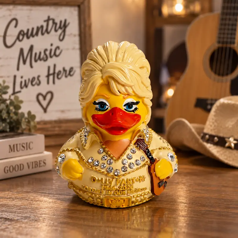 Country Music Singer Duck Resin 3D Figurine Doll Ornaments with Guitar & Commemorative Acrylic Plaque, Cute Collectible Decoration for Desk Decor, Gift for Country Music Enthusiasts