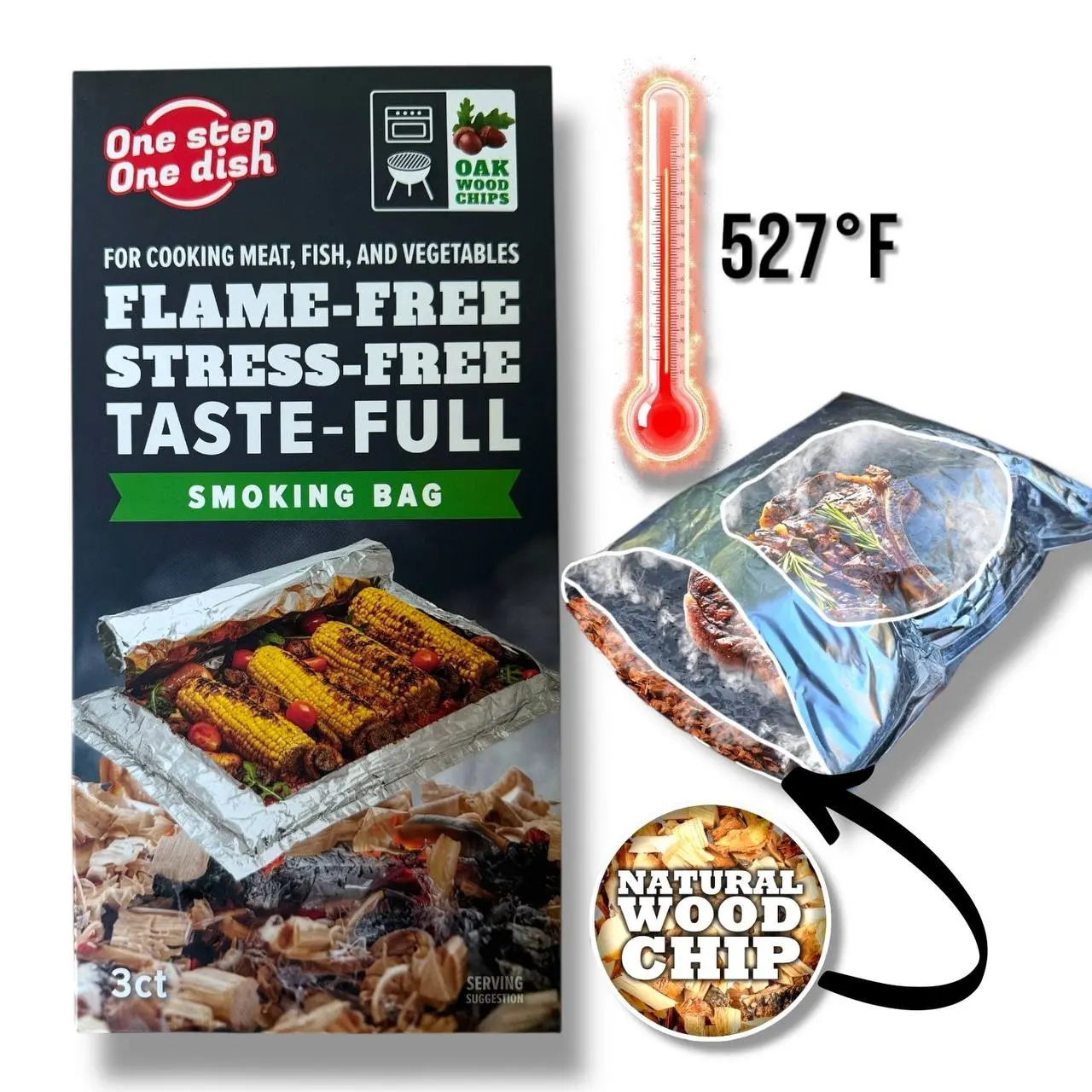 Cooking Bag for Grill and Oven with Oak Wood Chips BBQ Lovers Must Have Kitchen Grill Accessories Outdoor Cooking Tools Easy BBQ Recipes Gift for Dad Man and Mom - Utensils