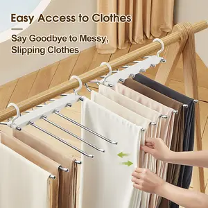 2 Pack Pants Hangers Space Saving 6 Layers Non Slip for Closet Organizers Hanging，TikTok Made Me Buy It Closet Hack，Closet Solution for Apartments，TikTok Closet Hack, Aesthetic Closet Organization, tiktokshopspringglowup,tiktok shop spring glow up summerv