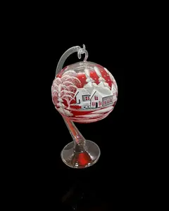 Red Glass Terrarium Candle Holder, Hand Crafted in Ukraine, White Cabin Winter Wonderland, Wonderful Year Round