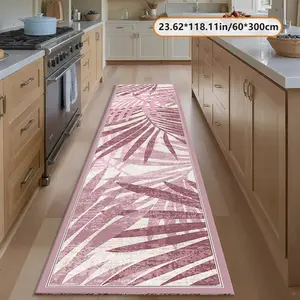 Velvet 850g Long Rug, Leaf Pattern, Fresh Print Decorative Carpet, Kitchen Rug, Easy Clean, Multiple Sizes Available