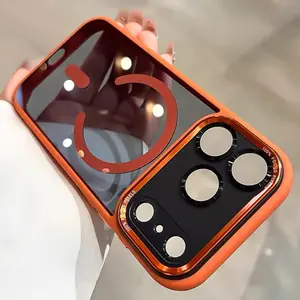 Clear Acrylic & Colored Transparent Magnetic Case for iPhone 11–17 Pro Max| Crystal Clear Back, Frosted Color Edges, Strong MagSafe Ring, Shockproof Bumper, Ultra-Slim Design Stripe Phone lurvia