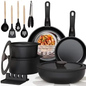 Astercook 20-Piece Pots and Pans Set, Nonstick Cookware Set with Detachable Handles, Oven & Dishwasher Safe, Induction Compatible, Stackable RV Kitchen Cooking Set, Black