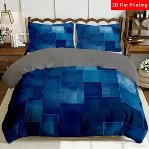 2/3 Pcs 2D Flat Blue Square Pattern Milk Velvet Duvet Cover Set Modern Stylish Bedding Set Quilt Cover 1 Duvet Cover + 1/2 Pillowcases Contemporary Top Sheet Decorative Bedding Bedroom Decor The Preferred Pick for Bedding