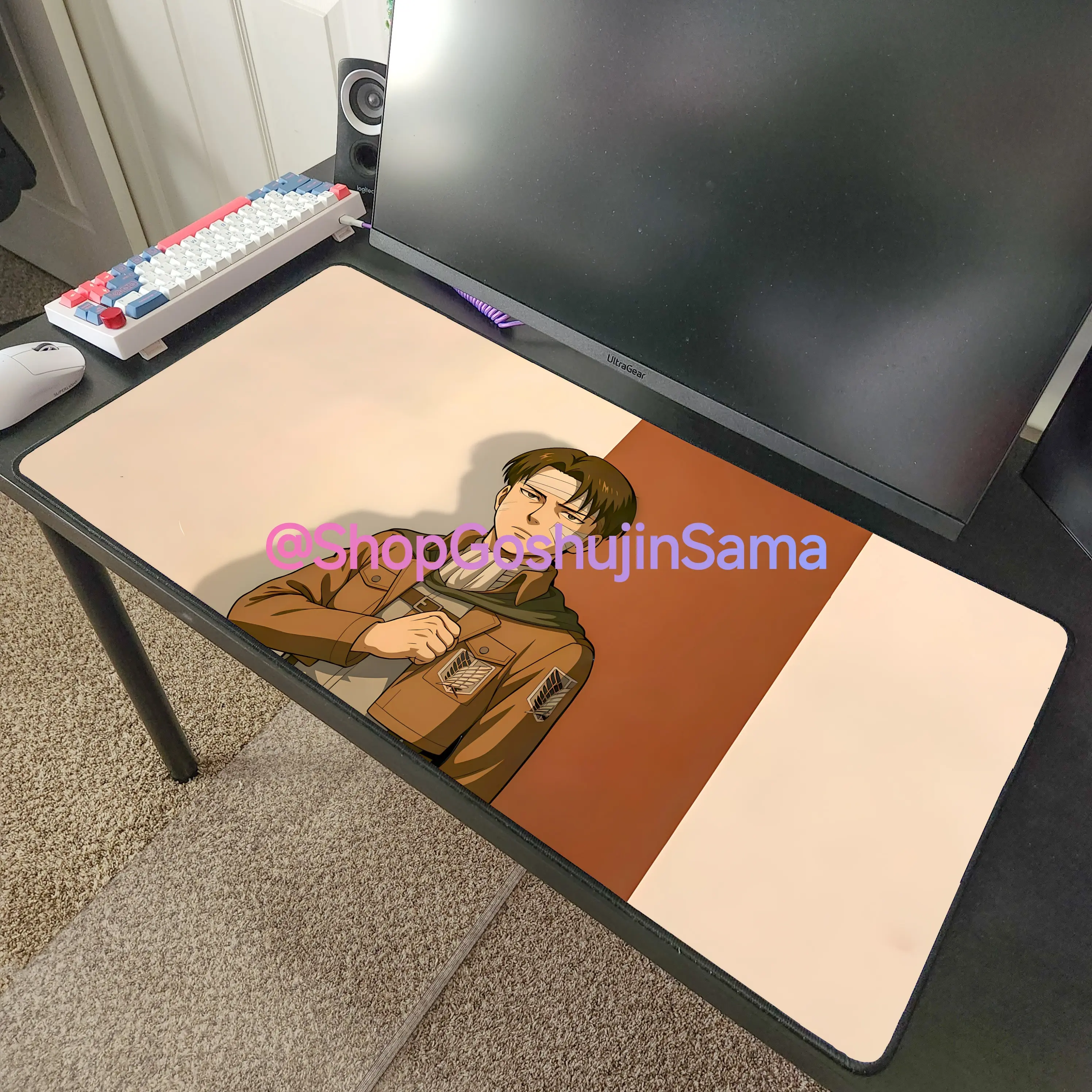 Levi Ackerman from Attack On Titan Anime Desk Mat Mousepad 32" x 16"