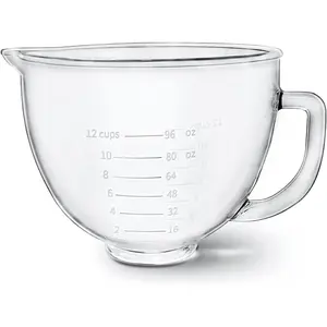 Glass Mixing Bowl for Kitchenaid Stand Mixer Tilt-Head 4.5-5 Quart, 5 Quart Mixing Bowl Replacement with Measuring Marks and Handle