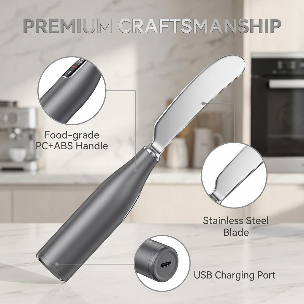 Heated Butter Knife with Digital Display - USB Rechargeable Electric Spreader, Real-Time Temperature Control, Safe Heating Kitchen Gadget for Toast, Cheese, Jam Accurate Temp Sensor Knife, Auto Warm Stainless Steel Cutter