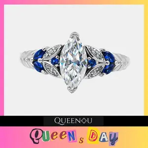 【733】October QUEENSDAY"Springtime Symphony" Blue Adorned Laurel 1 Carat Marquise Synthetic Moissanite Ring