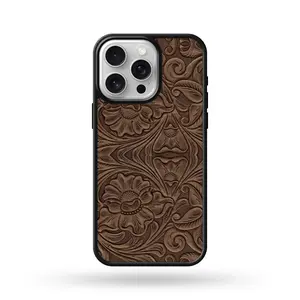 Faux Print Brown Tooled Leather Print Phone Case