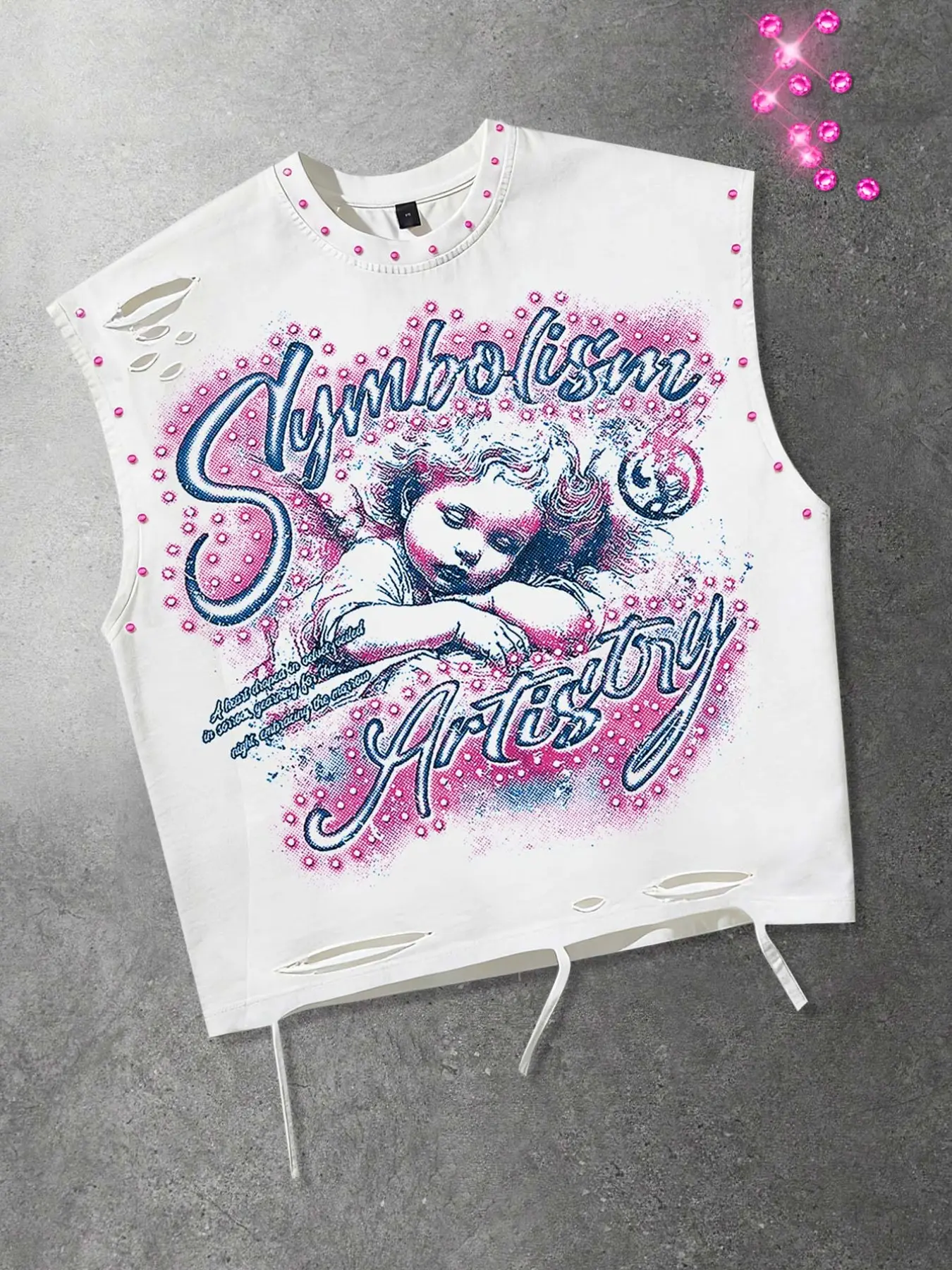 Short vest Y2K style vest, rhinestone metal hot plate vest, cute angel printed vest for men and women, same American retro sleeveless t-shirt 2026 new European and American street fashion brand casual vest with holes