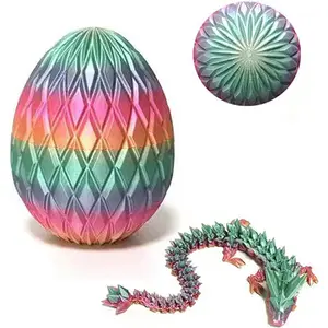 3D Printed Articulated Crystal Dragon with Egg Poseable Toy Collectible Model & Holiday Decor Easter Gift Mobile Sculpture for Home Party