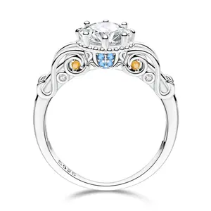 LAZA  Pumpkin Carriage Ring with CZ 925 Silver Plated - Fairytale Princess Crown Style Promise Ring with White Gold Plated, a great romantic jewelry gift for women, teens, girls on birthdays, Christmas
