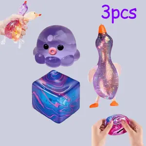 3pcs Stress Relief Duck Squeeze Toy Set, Cute Animal Fidget Toys for Kids & Adults, Elastic Pressure Release Kit, Fun Relaxation Gift, Stress Relief Fidgets