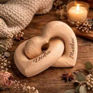Personalized Wooden Heart Sculpture – Custom Names Engraved Couple Gift, Anniversary & Wedding Keepsake