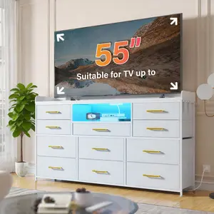 【MultiFunctional TV Stand】Raybee 8-11 Drawer Smart LED Dresser, with Charging Station, Power Outlets, LED Lights & Shelves, Modern Storage Cabinet for Bedroom/Hallway, TV Stand for 32-55 inch TVs, Easy 10-min Assembly, Includes 4 Hooks