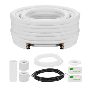 VEVOR 25ft Mini Split Line Set, 3/8 5/8 OD AC Copper Tubing Pipe, 3/8 White PE Thickened Insulated Coil with Flared Nuts, Rich Fittings, for Mini Split Air Conditioner HVAC or Heat Pump System