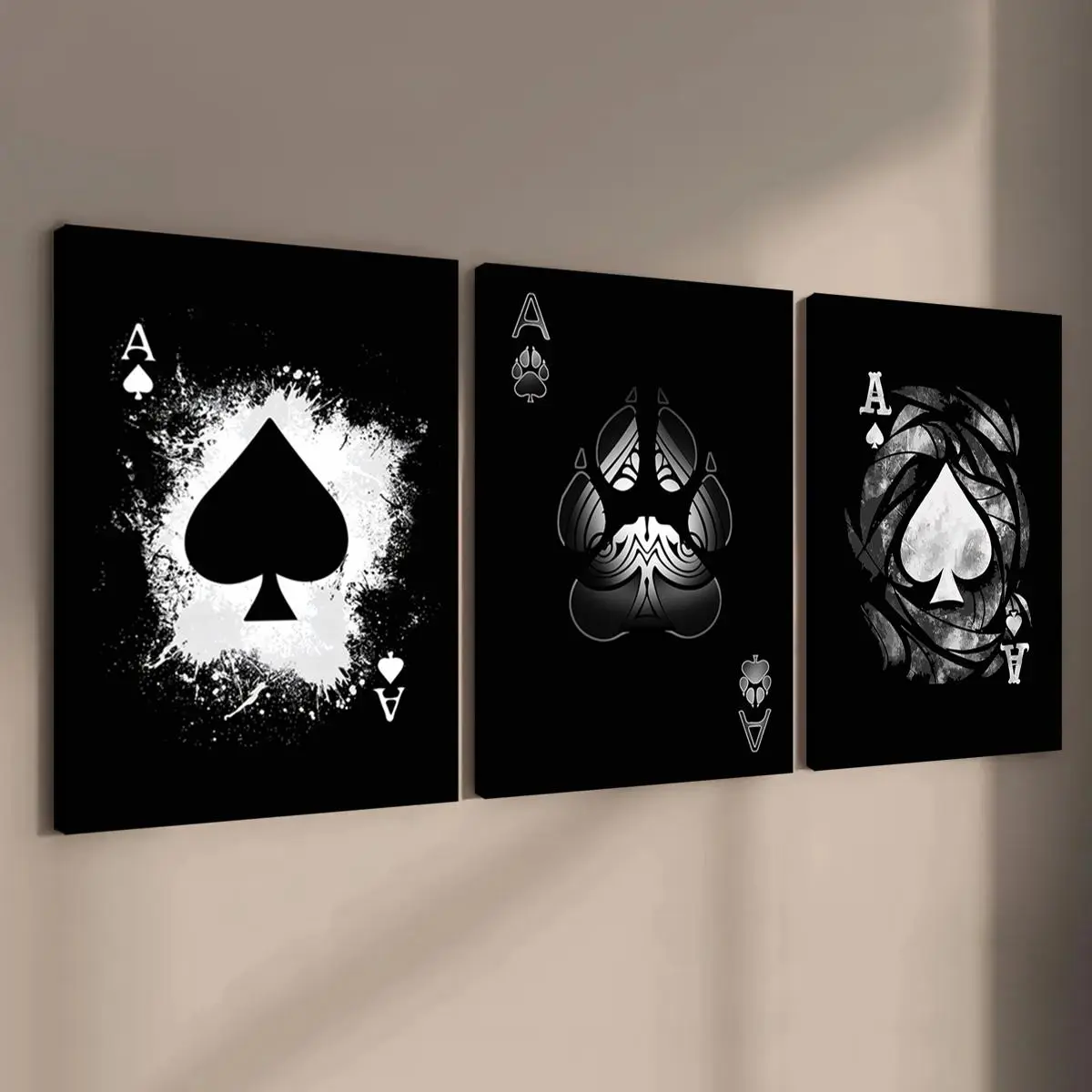 3Counts Wooden Framed Canvas, Ace of spades creative poster Print, Fashion Living Room Decoration, Modern Art, Perfect Home Poster, Wall Art Murals, Apartment Dormitory, High Definition, Waterproof, Art, Decorative Artwork, Artwork, Artistic