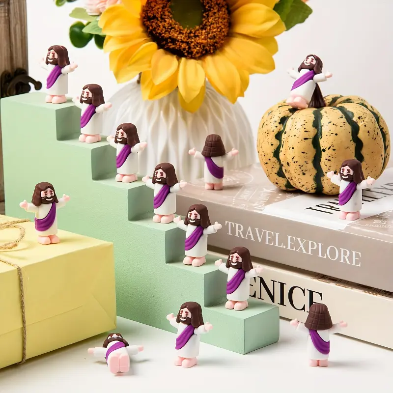 50pcs Mini Ceramic Jesus Statue Set - Religious Figurines for Easter, Thanksgiving & Baptism Gifts with Detailed Designs fake  flowers religious ornament home laundry room  Decor creative small gift