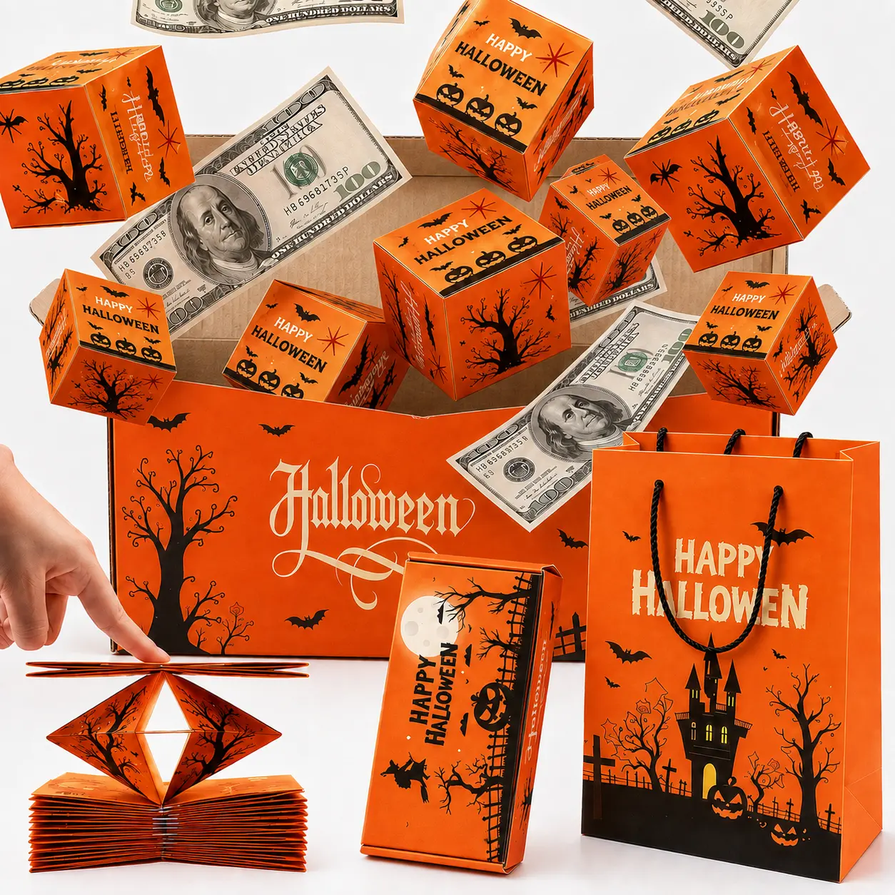 2026 Halloween Surprise Pop-Up Gift Box, Creative Folding Bounce Red Envelope Box, Luxury Paper Explosion Gift Box, Halloween Gift, Kid-Friendly Scare Prank Toys Scary Surprise Pop-Up Box, Surprise Box Featuring Pumpkin & Witch Elements-MM
