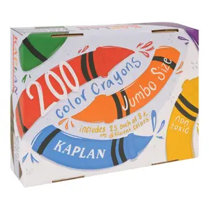 Kaplan Early Learning Jumbo Size Crayons Class Pack - 200 Per Box, 25 Each of 8 Bold, No-Smear Colors for Arts and Crafts