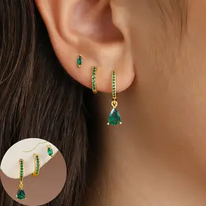 Water Drop Zircon Earrings Fashionable Small Exquisite Small Water Drop Piercing Ear Bone Stud Three-Piece Set Earrings