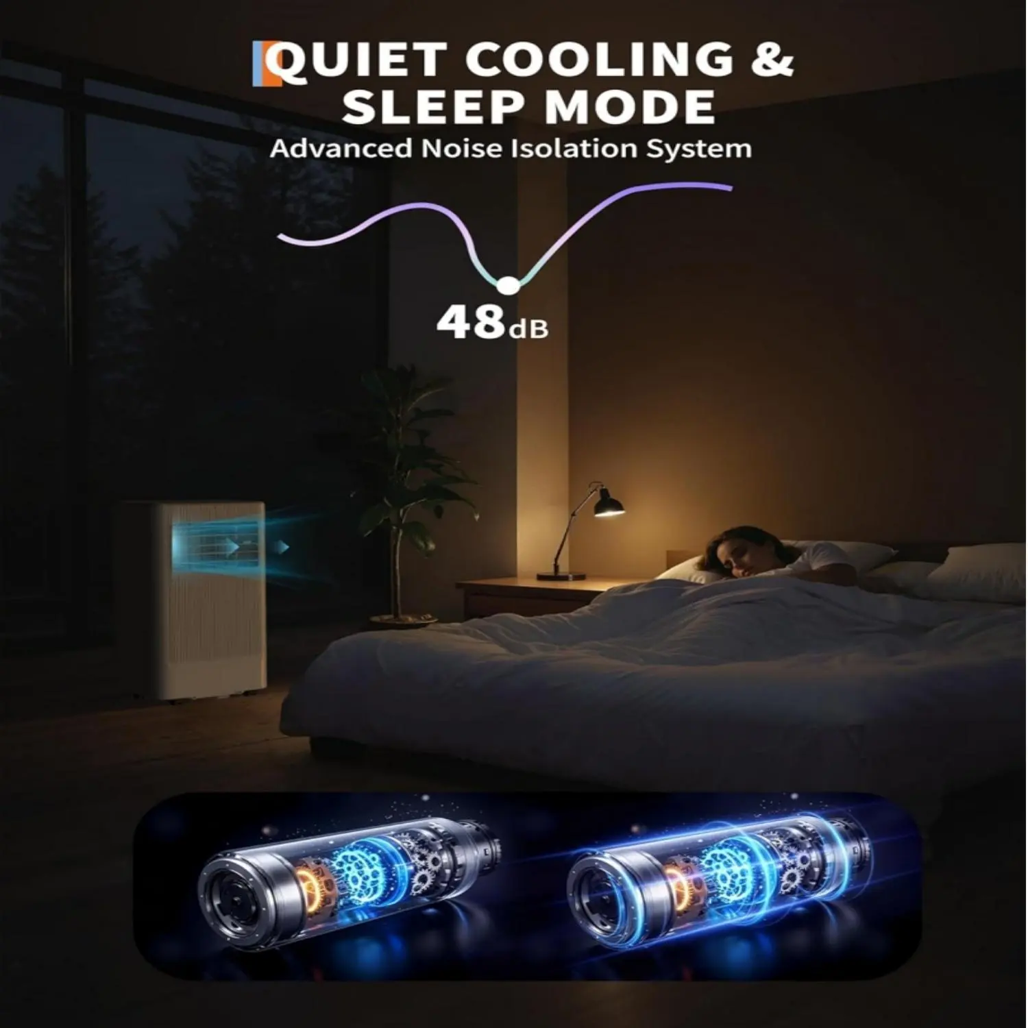 8000 BTU Portable Air Conditioner - For Bedrooms up to 350 sq  ft  Cooling Fan and Dehumidification 24-Hour Timer Window Kit Included Black and Gray Top Cover, Quiet Portable Ac