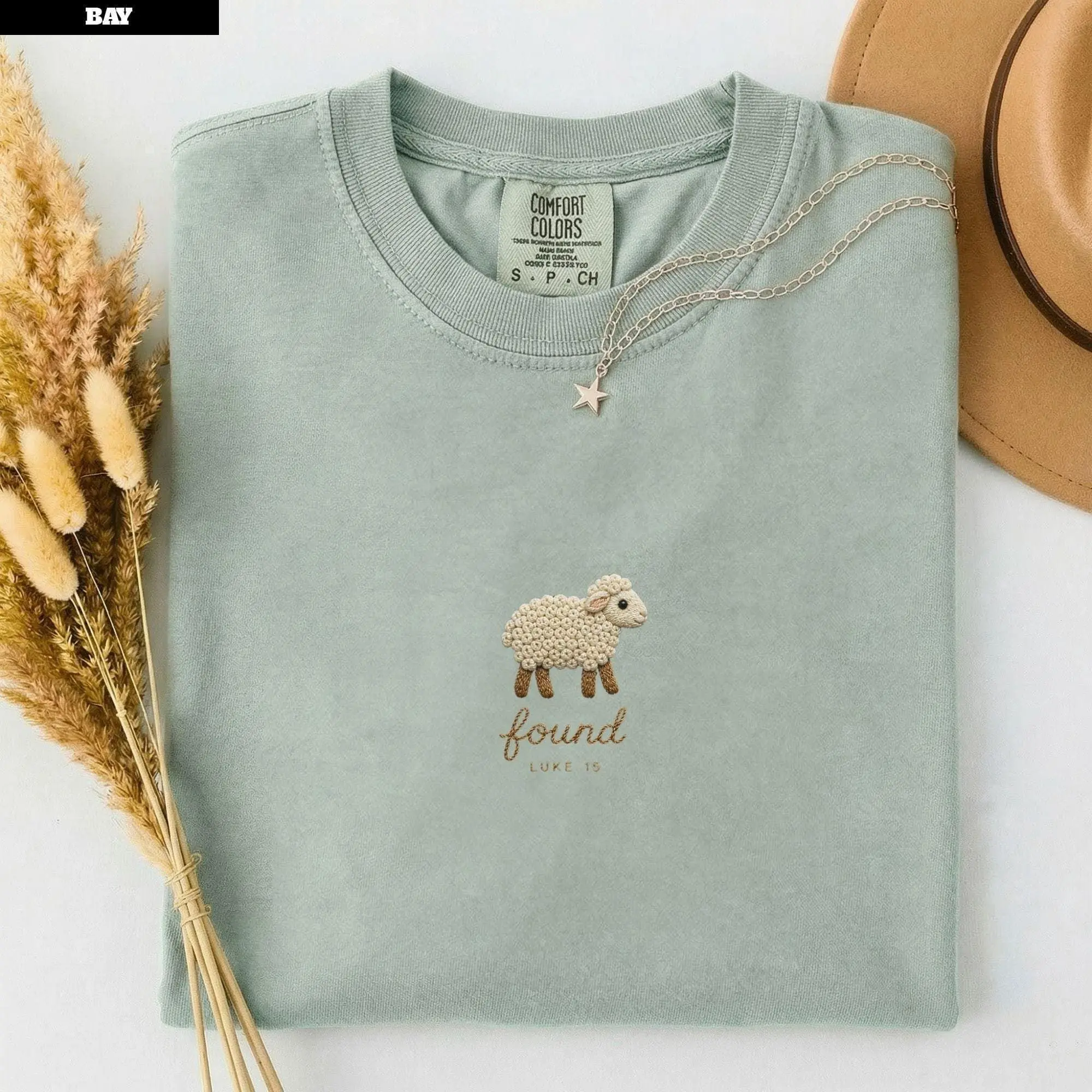 Lost Sheep Shirt Women, Minimalist Found Lamb Luke 15 Christian Tee, Faux Embroidered Keepsake, Dainty Baptism Gift, Comfort Colors