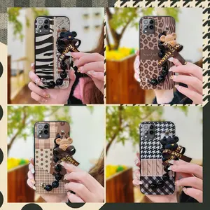 cute Dirt-resistant Phone Case For TCL T-Mobile Revvl6 Pro/T Phone Pro Anti-knock soft case protective case Bear bracelet Black pearl pendant Simplicity Skin-friendly feel Cartoon