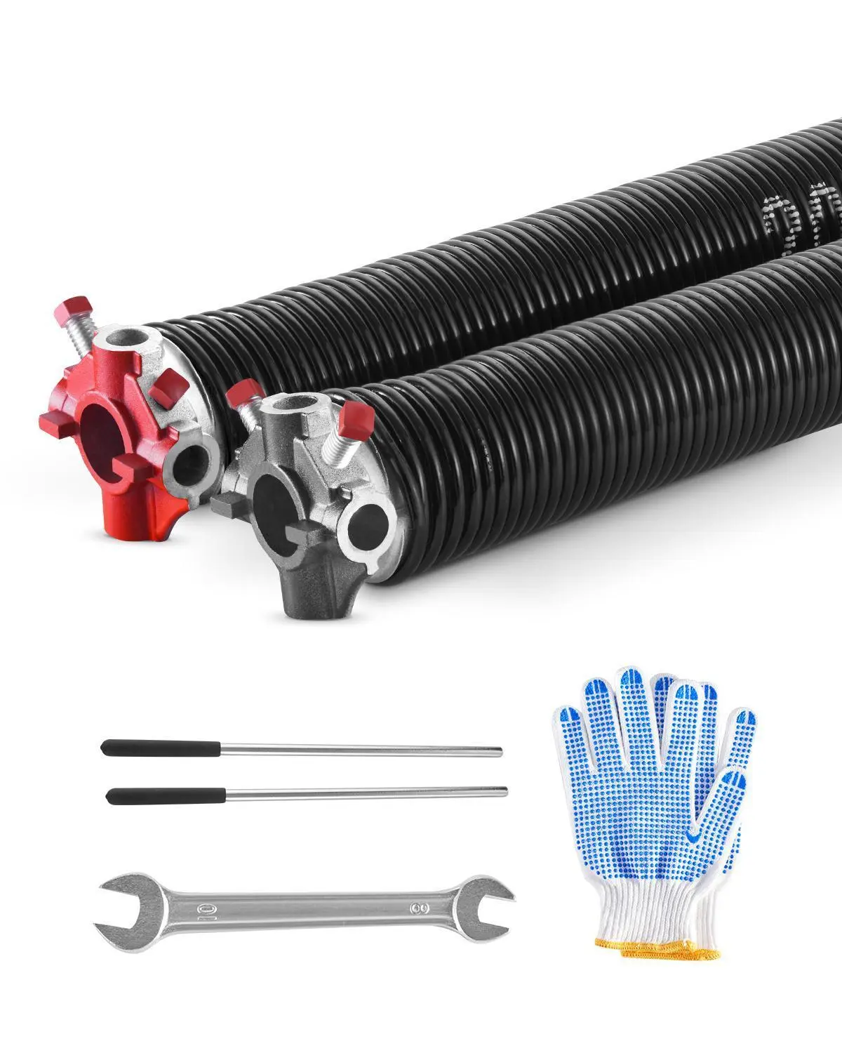 VEVOR Garage Door Torsion Coiled Springs, Pair Pack (0.207x2x24 in), 16000 Cycles, Electrophoresis Black Coated Replacement Kit with Non-Slip Winding Bars, Gloves & Mounting Wrench