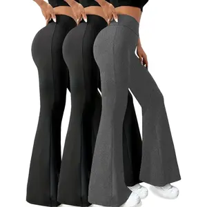 3-Pack Women’s High-Waist Flare Pants, Soft Tummy Control Bell-Bottoms, Flared Yoga Pants, Non-Sheer Workout & Yoga Leggings, 3-Pack Athletic Wear