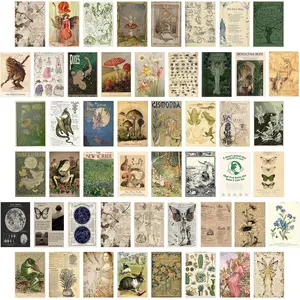 Vintage Fairycore Decor Aesthetic Pictures, 50 Pcs Fairycore Room D ecor, Retro Cottagecore Wall decor Earthy Wall Art, Vintage Fairy Posters Wall Collage Kit for Dorm Bedroom, Goblincore Decor (4"x6")
