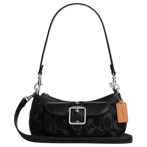 COACH Ashton 20 Mini Crossbody Bag with Top Zipper Closure in Black Fabric and Leather
