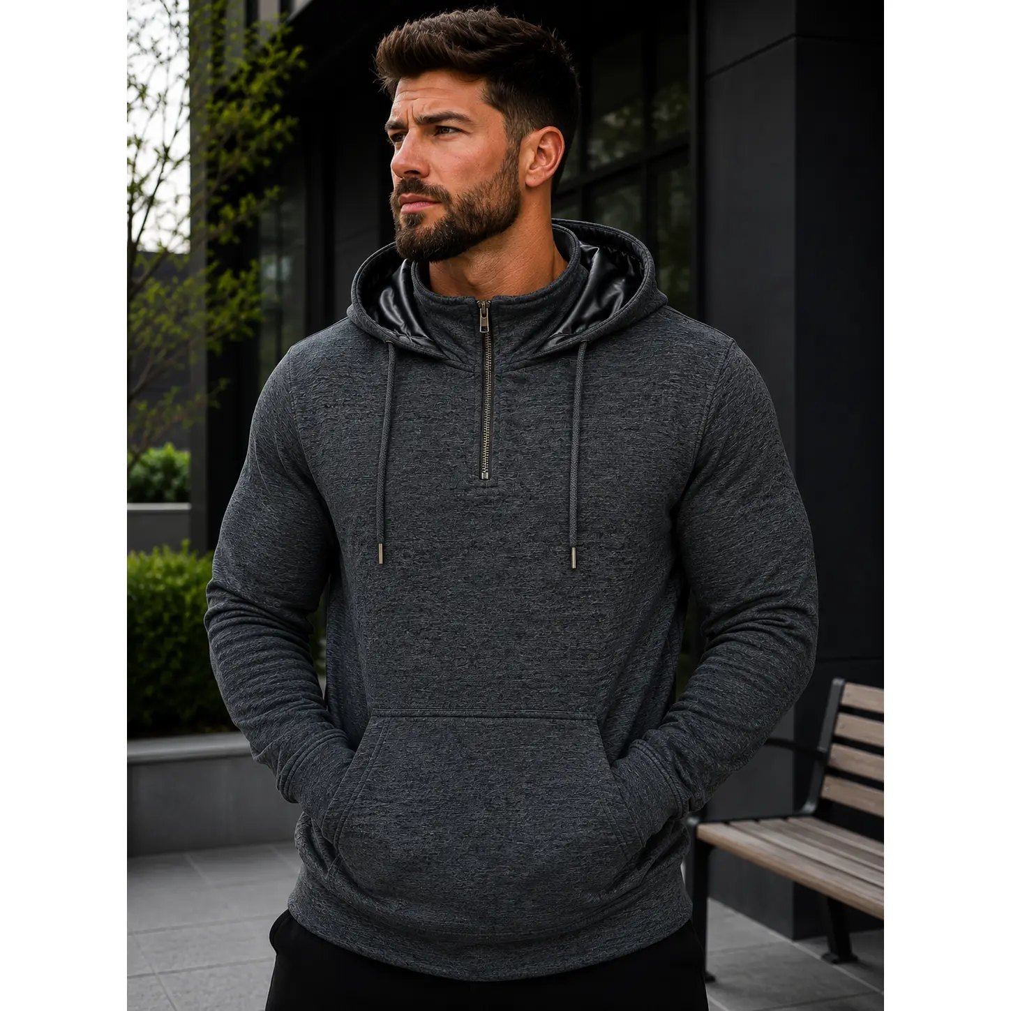 Men's Regular, Big & Tall - Polar Plush Fashion Fleece - Satin Lined Hood - 1/4 Zip Pullover Hoodie