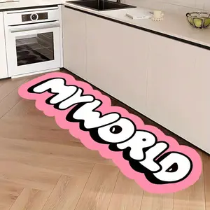 Fluffy High Pile Polyester Area Rug 70.87" Non-Slip, Machine Washable - Irregular Shaped Mat for Bedroom, Indoor Room Decor, Holiday Accents for Christmas, Thanksgiving, Father's Day - Pink, Black Letter Design