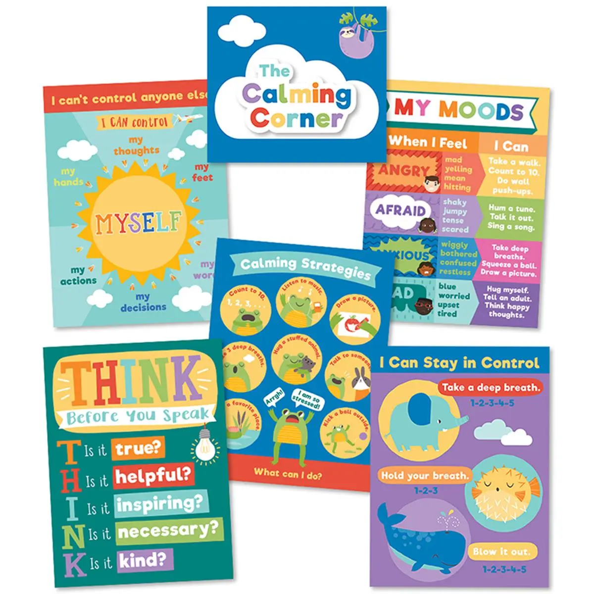 Carson Dellosa CD-110442 Calming Strategies Bulletin Board Set with 5 Charts, Motivational Learning Tool, School Classroom Supplies, Homeschool Decoration