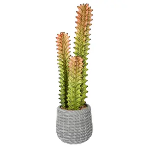 28" LED Lighted Faux Cactus Plant - Gradient Pink Green Artificial Cactus with Warm White & Color-Changing Light in Grey Woven Planter, Maintenance-Free Desert Decor