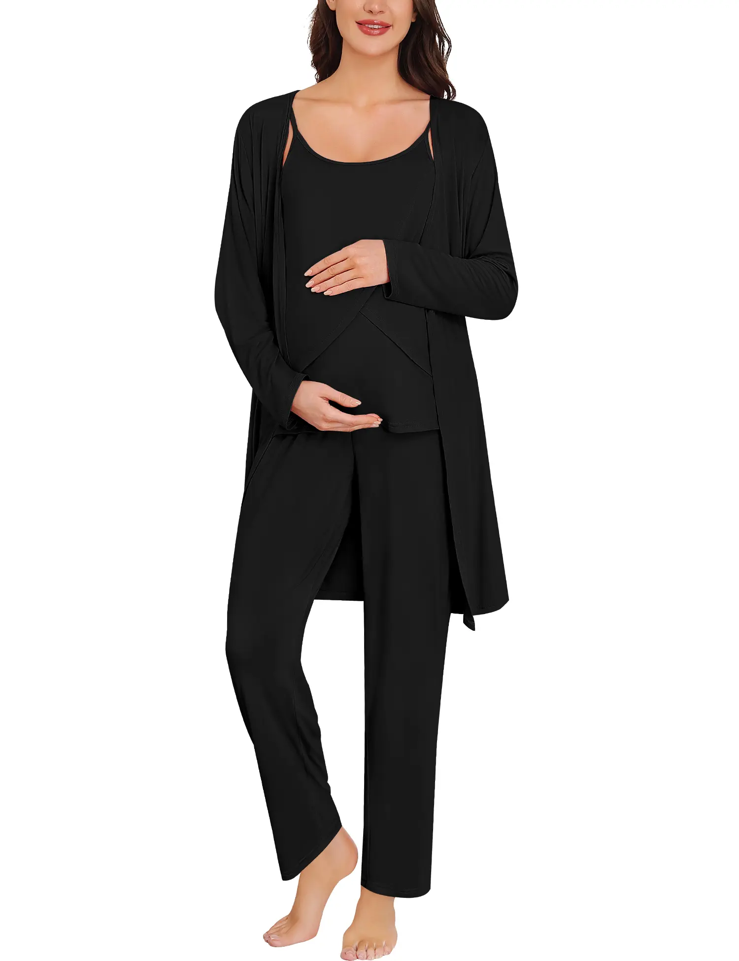 SWOMOG Maternity Pajamas Set 3 PCS Nusing Pajamas Labor and Delivery Gown & Camisole & Pants Postpartum Pjs