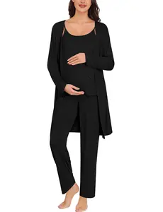 SWOMOG Maternity Pajamas Set 3 PCS Nusing Pajamas Labor and Delivery Gown & Camisole & Pants Postpartum Pjs