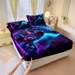 Game controller pattern bedding set, including 1 bedsheet and 2 pillowcases, bedspread, warm touch, dustproof, soft and comfortable, suitable for bedrooms and guest rooms